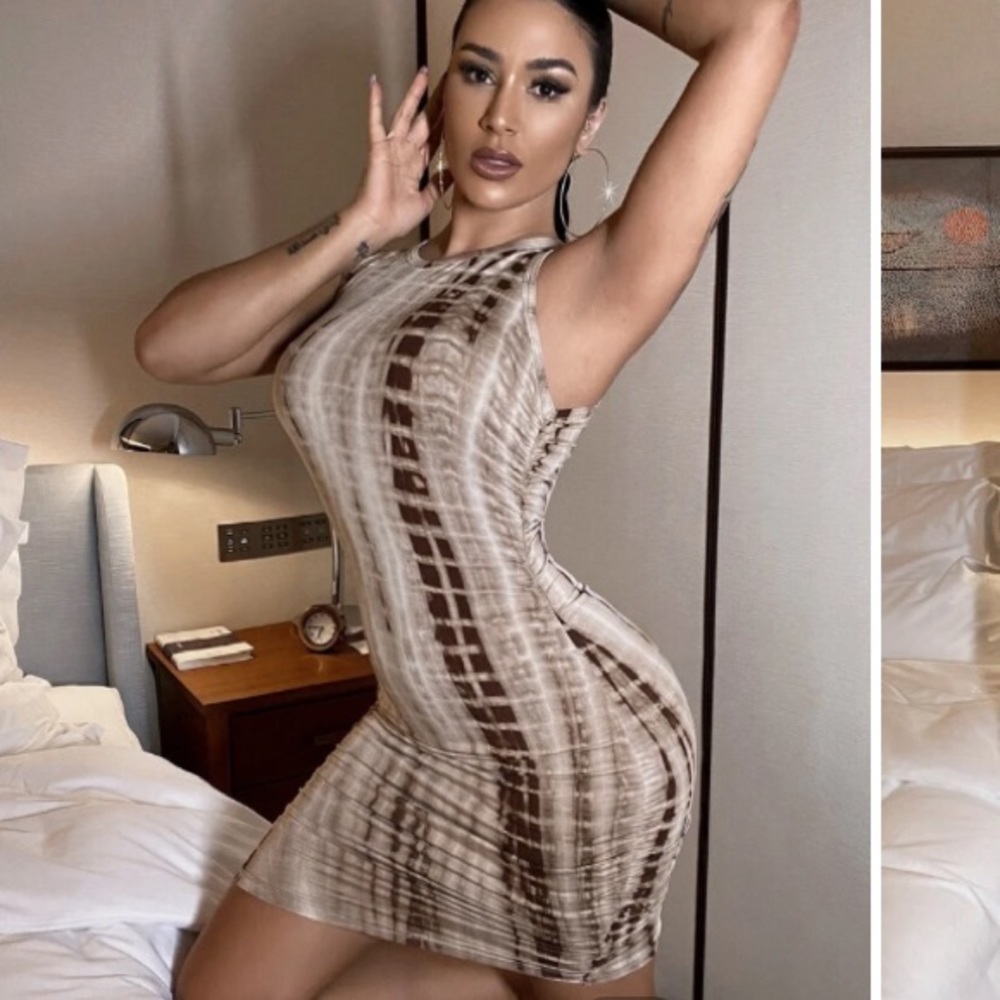 SHEIN Brown Tie Dye Bodycon Tank Dress